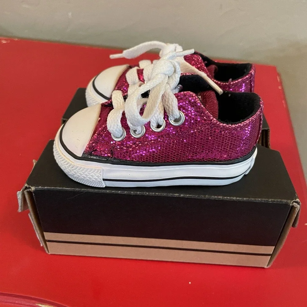 Converse All Star Chuck Taylor Bright Pink Sparkle Infant Shoes‎ Laces Glitter